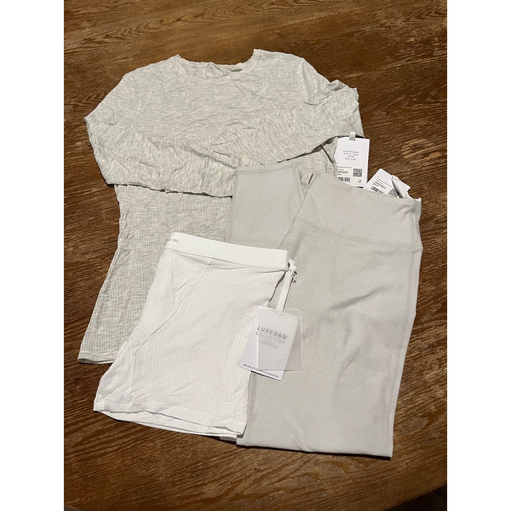 Fabletics Luxe360 Ivory Heather Shirt Leggings Size L Bixer Short Size Medium